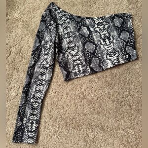 One Shoulder Snakeskin Crop